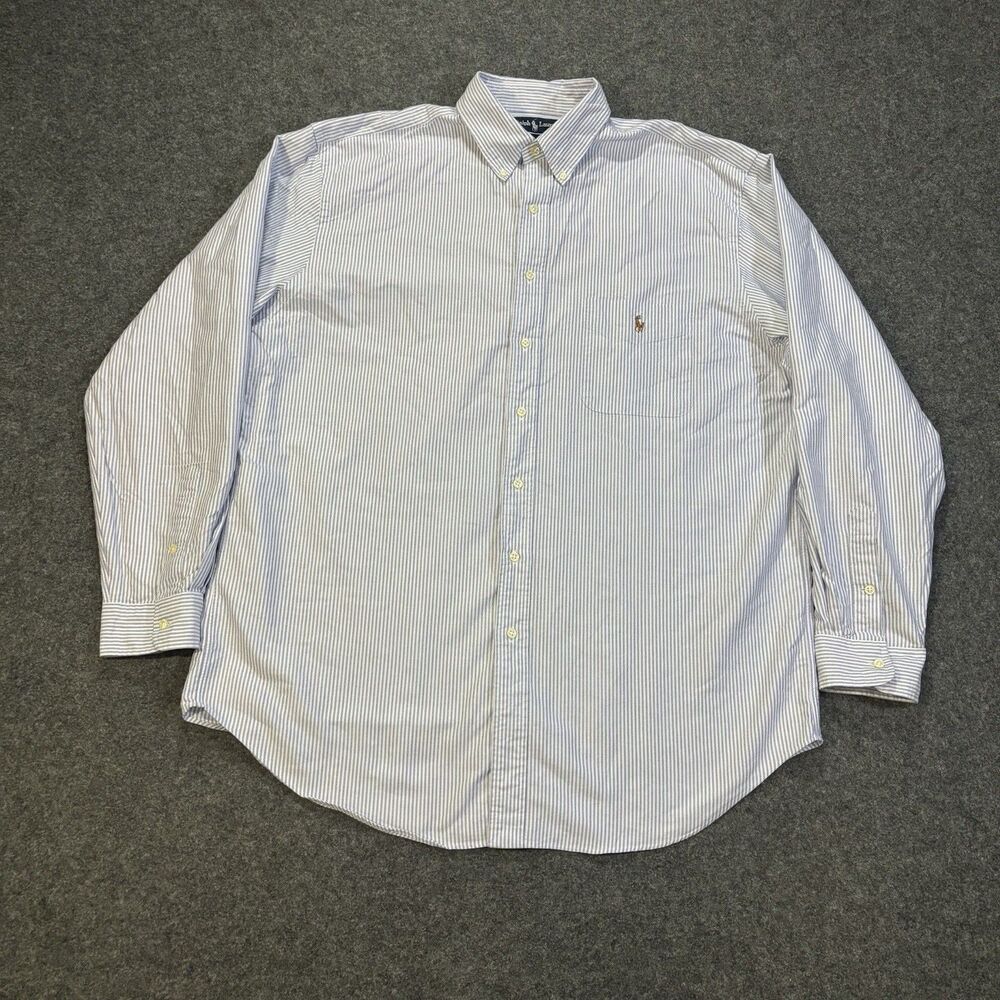Polo Ralph Lauren Shirt Mens XLT Tall Blue White Striped Classic Fit Oxford
